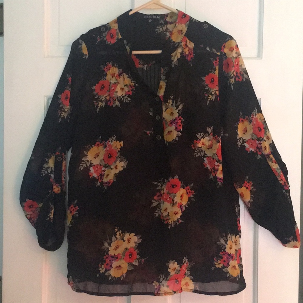 Lg Sweet Rain sheer floral blouse